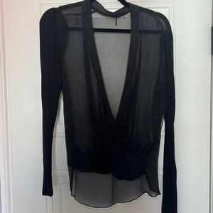 Sexy sheer drapey Elie Tahari blouse with jersey sleeves